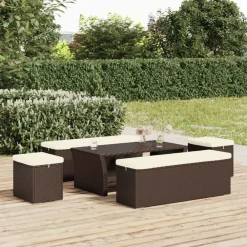 vidaXL Otomanas-Otomana con cojines 2 uds marrón ratán sintético 40x30x40 cm