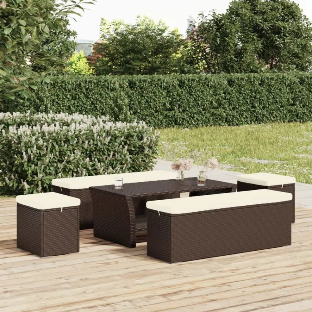 vidaXL Otomanas-Otomana con cojines 2 uds marrón ratán sintético 40x30x40 cm