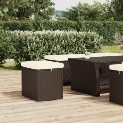 vidaXL Otomanas-Otomana con cojines 2 uds marrón ratán sintético 40x30x40 cm