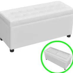 vidaXL Otomana de almacenamiento de cuero artificial Blanco Online