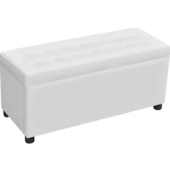 vidaXL Otomana de almacenamiento de cuero artificial Blanco Online