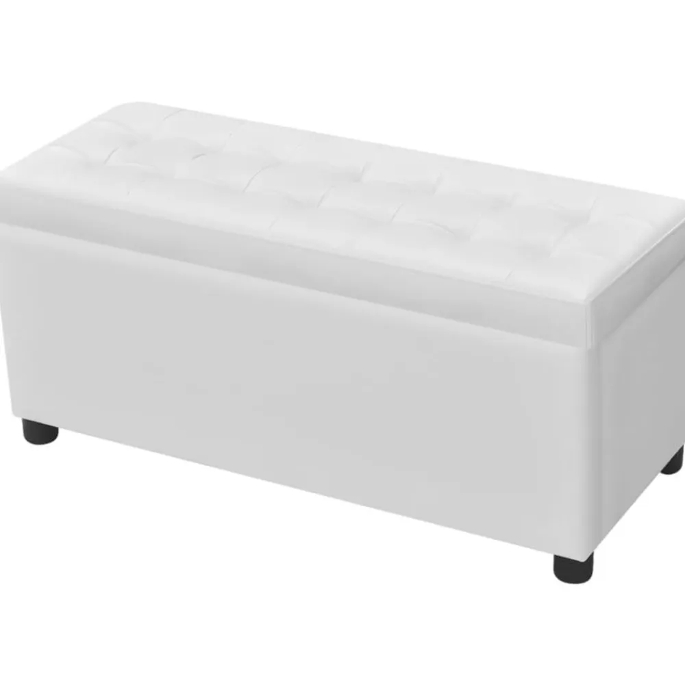 vidaXL Otomana de almacenamiento de cuero artificial Blanco Online
