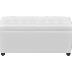 vidaXL Otomana de almacenamiento de cuero artificial Blanco Online