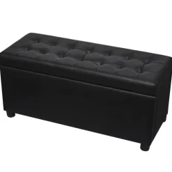 vidaXL Otomana de almacenamiento de cuero artificial Negro Discount