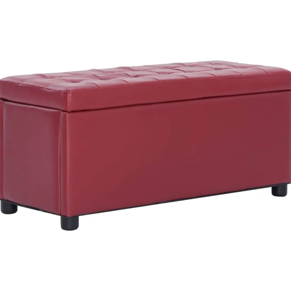 vidaXL Otomana de almacenaje cuero sintético color vino tinto 87,5 cm Rojo vino tinto New