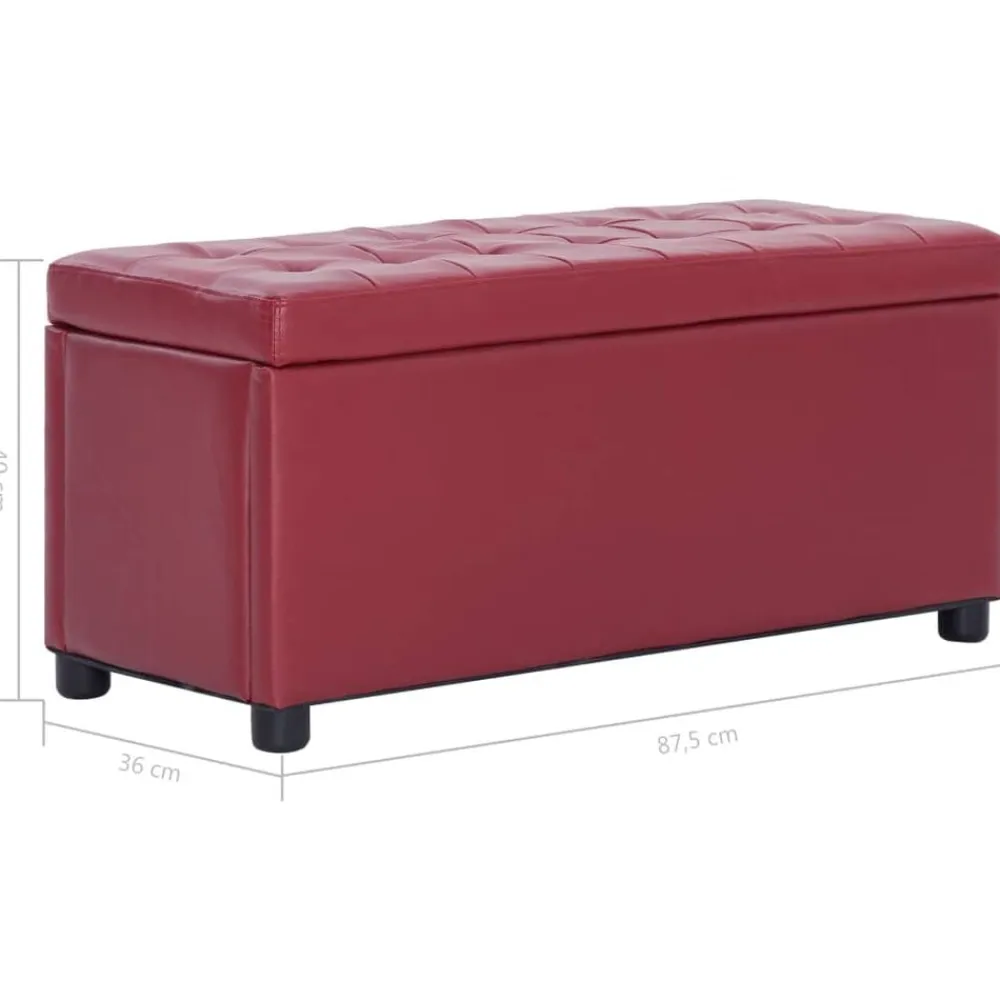 vidaXL Otomana de almacenaje cuero sintético color vino tinto 87,5 cm Rojo vino tinto New
