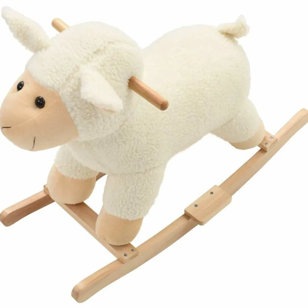 vidaXL Juguetes-Ovejita balancín de peluche blanco 78x34x58 cm