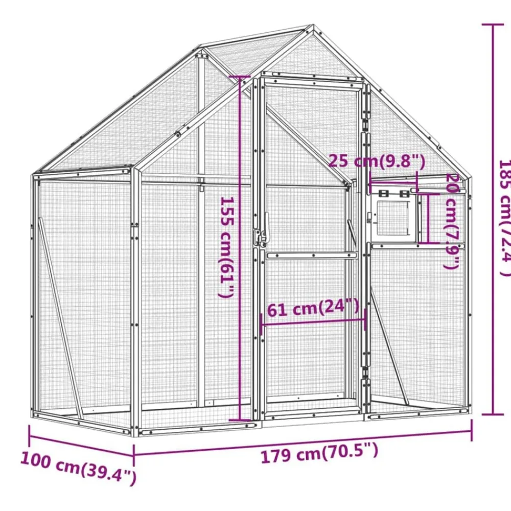 vidaXL Productos Para Mascotas-Pajarera de aluminio gris 179x100x185 m