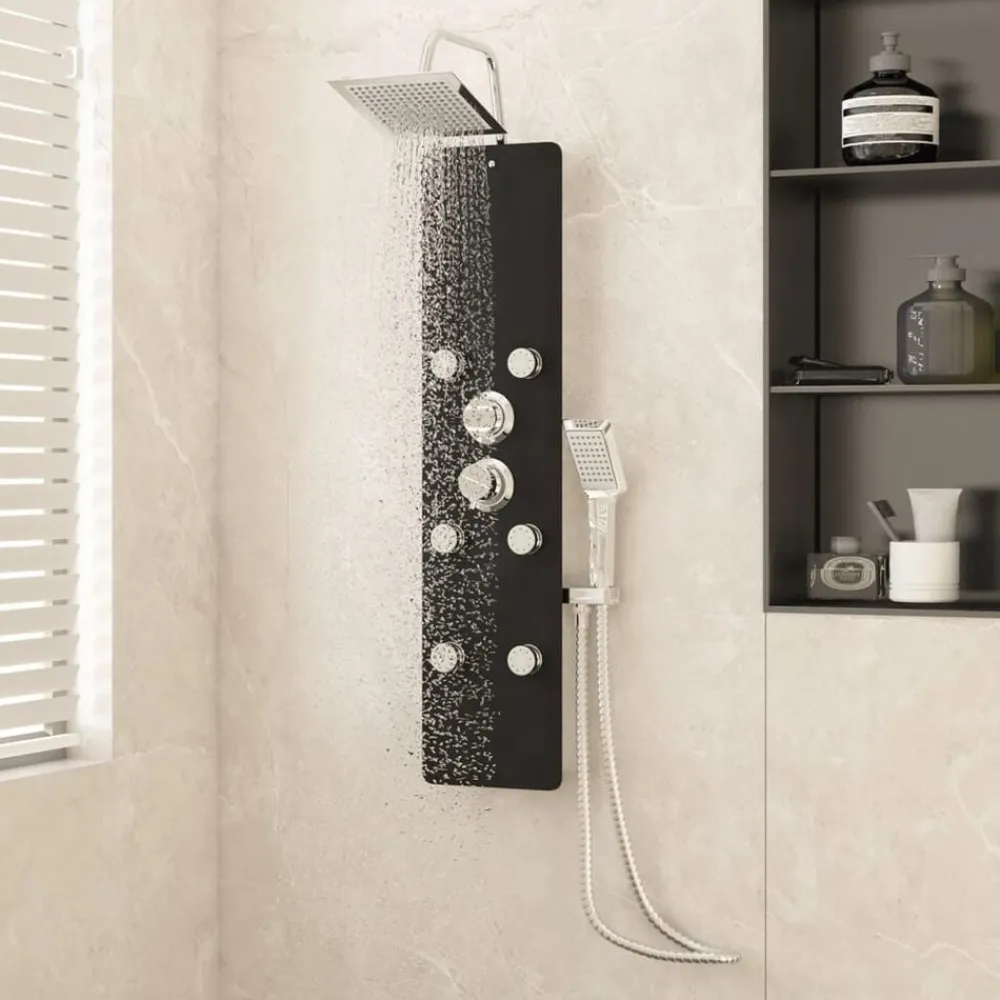 vidaXL Panel ducha de vidrio 25x47,5x130 cm Negro Outlet