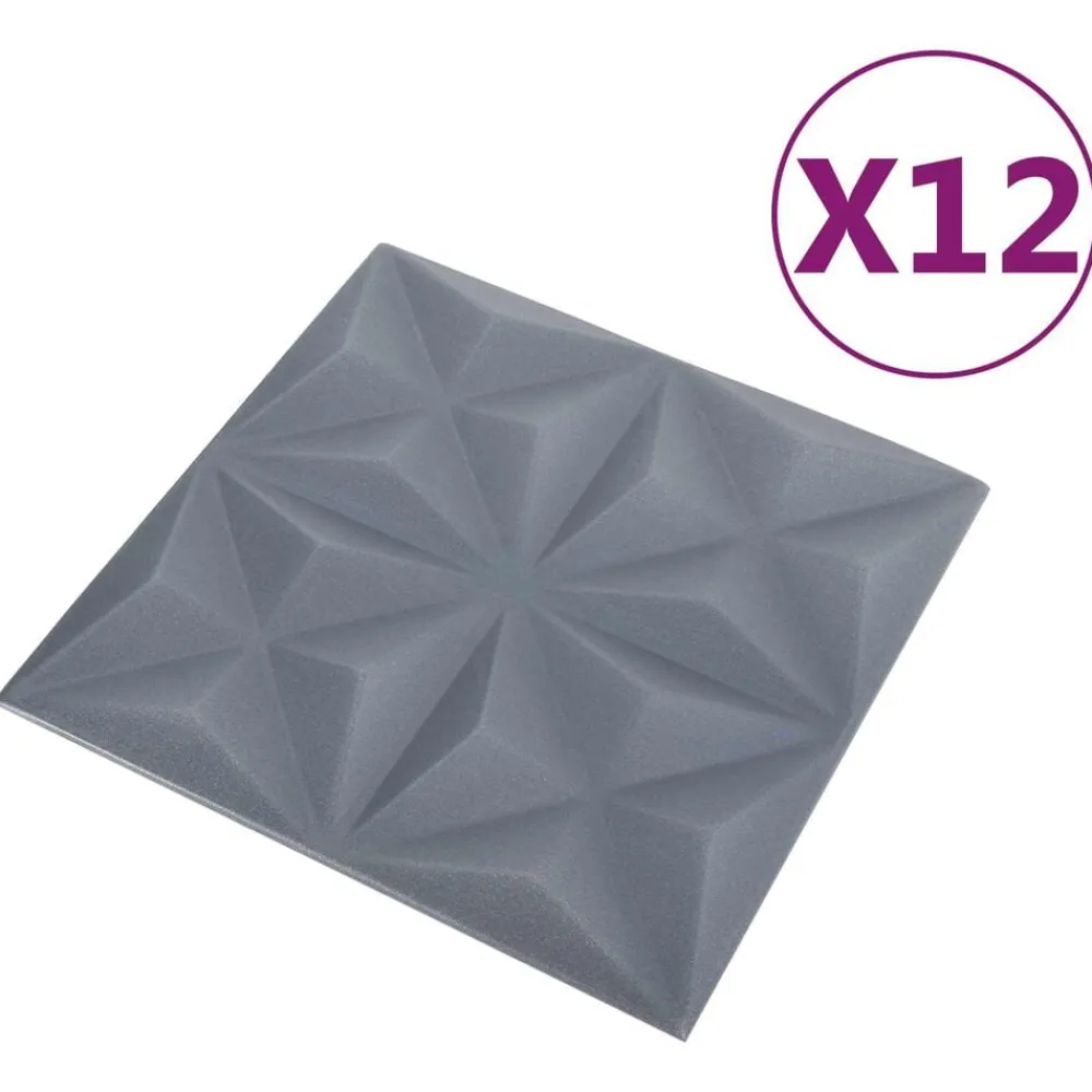 vidaXL Materiales De Construcción-Paneles de pared 12 pcs Origami Gris 50 x 50 cm Espuma XPS