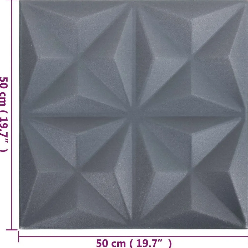 vidaXL Materiales De Construcción-Paneles de pared 24 pcs Origami Gris 50 x 50 cm Espuma XPS