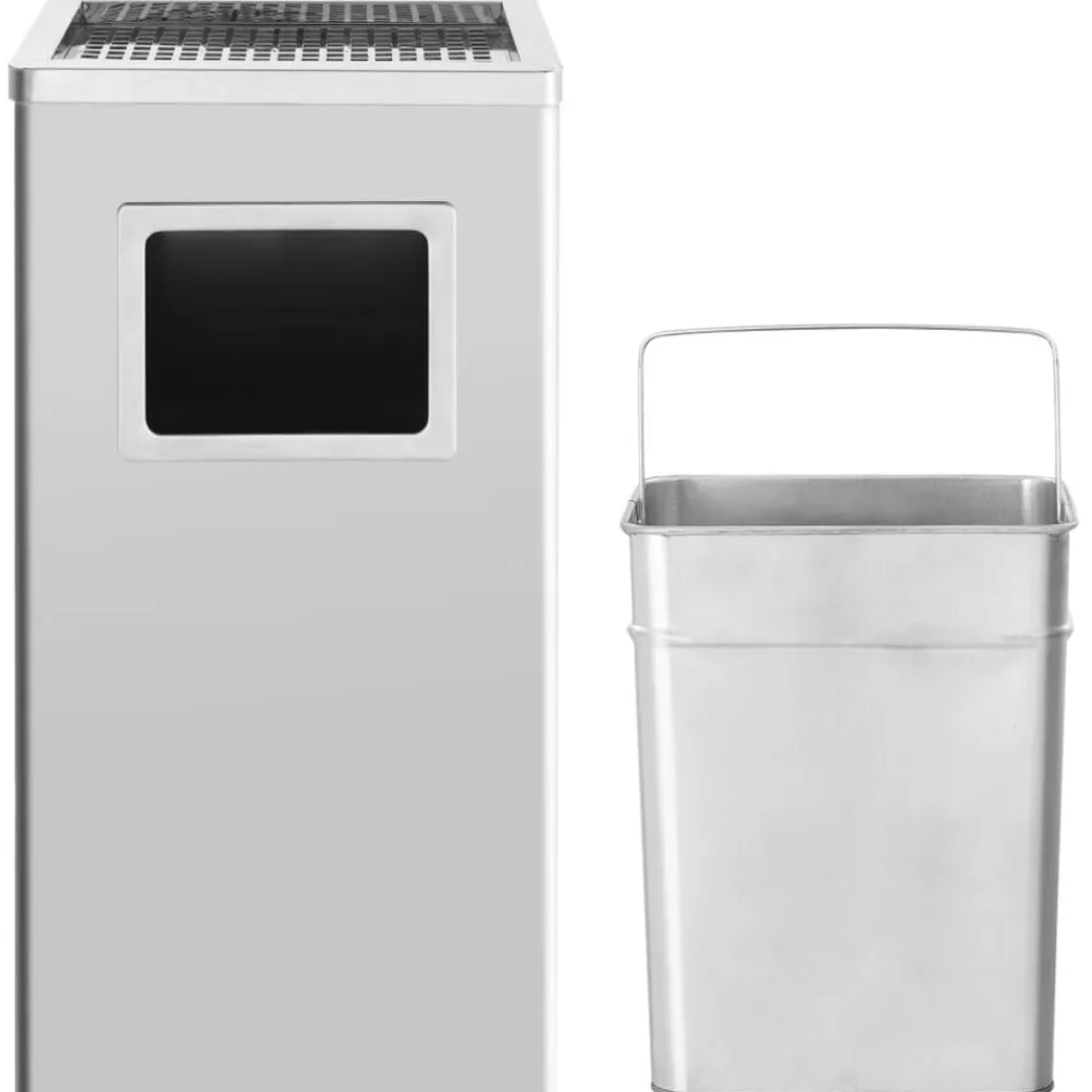 vidaXL Productos Del Hogar-Papelera con cenicero de acero inoxidable 45 L