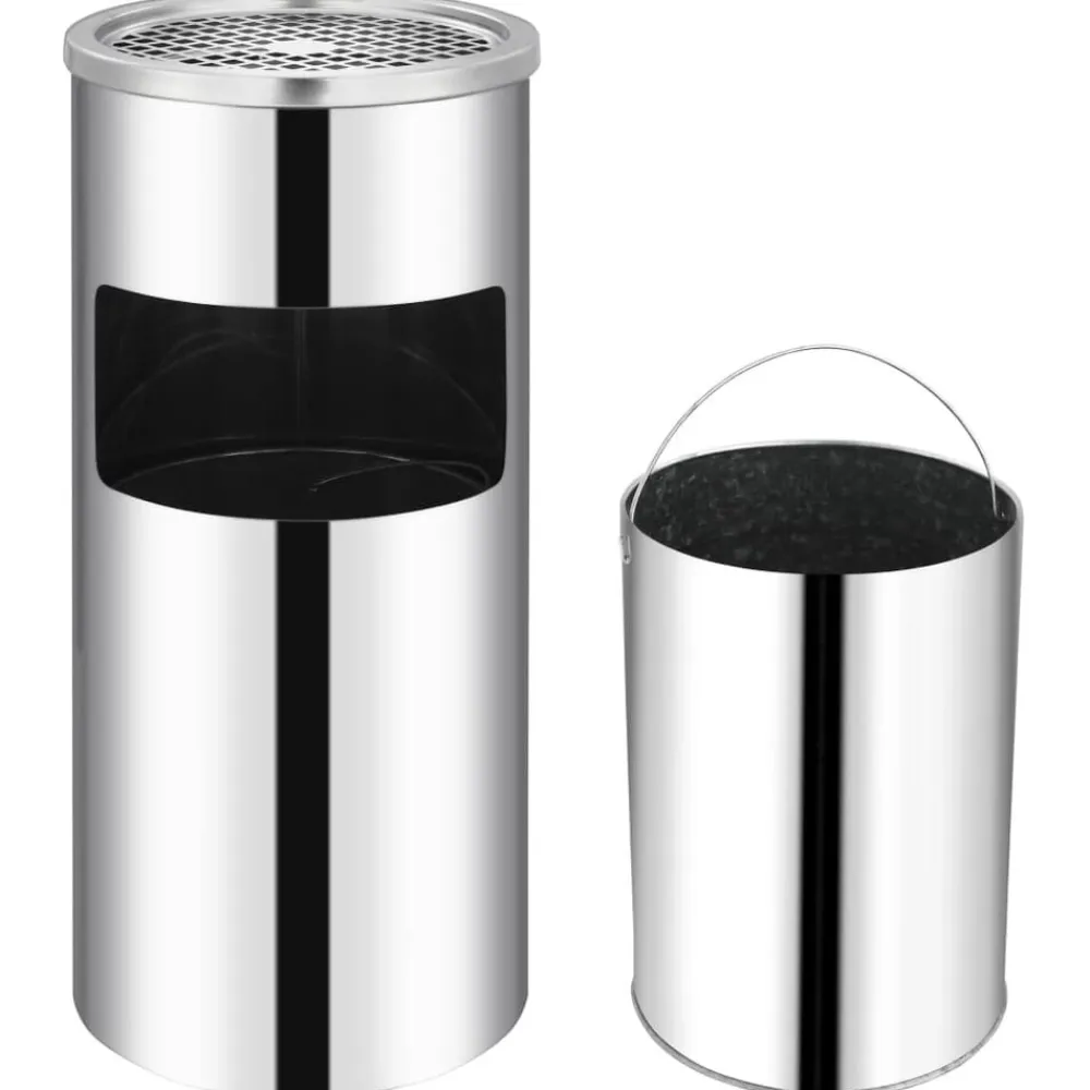 vidaXL Papelera con cenicero de pared acero inxodable 26 L Plateado Sale