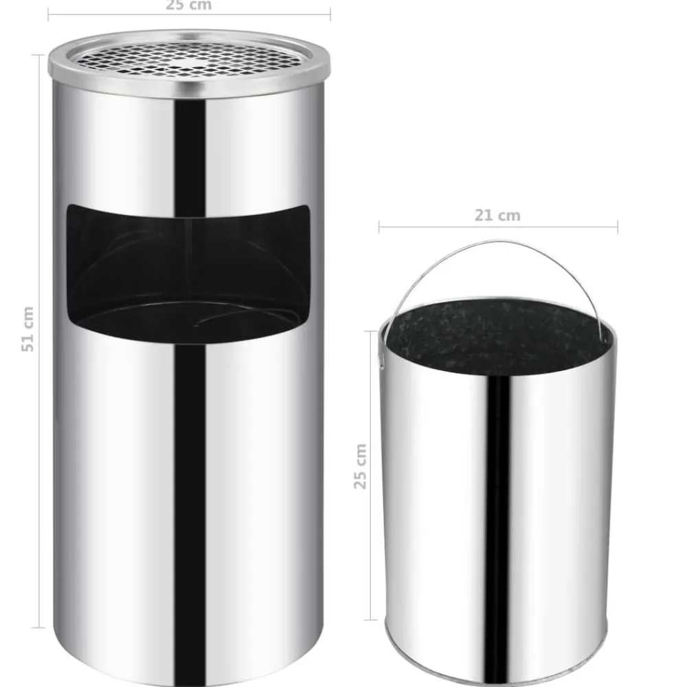 vidaXL Papelera con cenicero de pared acero inxodable 26 L Plateado Sale