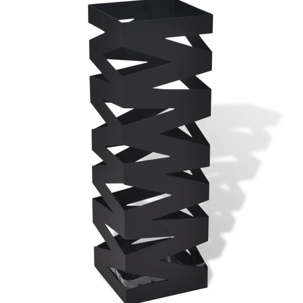 vidaXL Paragüero cuadrado soporte para bastones de acero 48,5 cm Negro