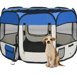 vidaXL Parque de perros plegable y bolsa de transporte 90x90x58cm Azul Online