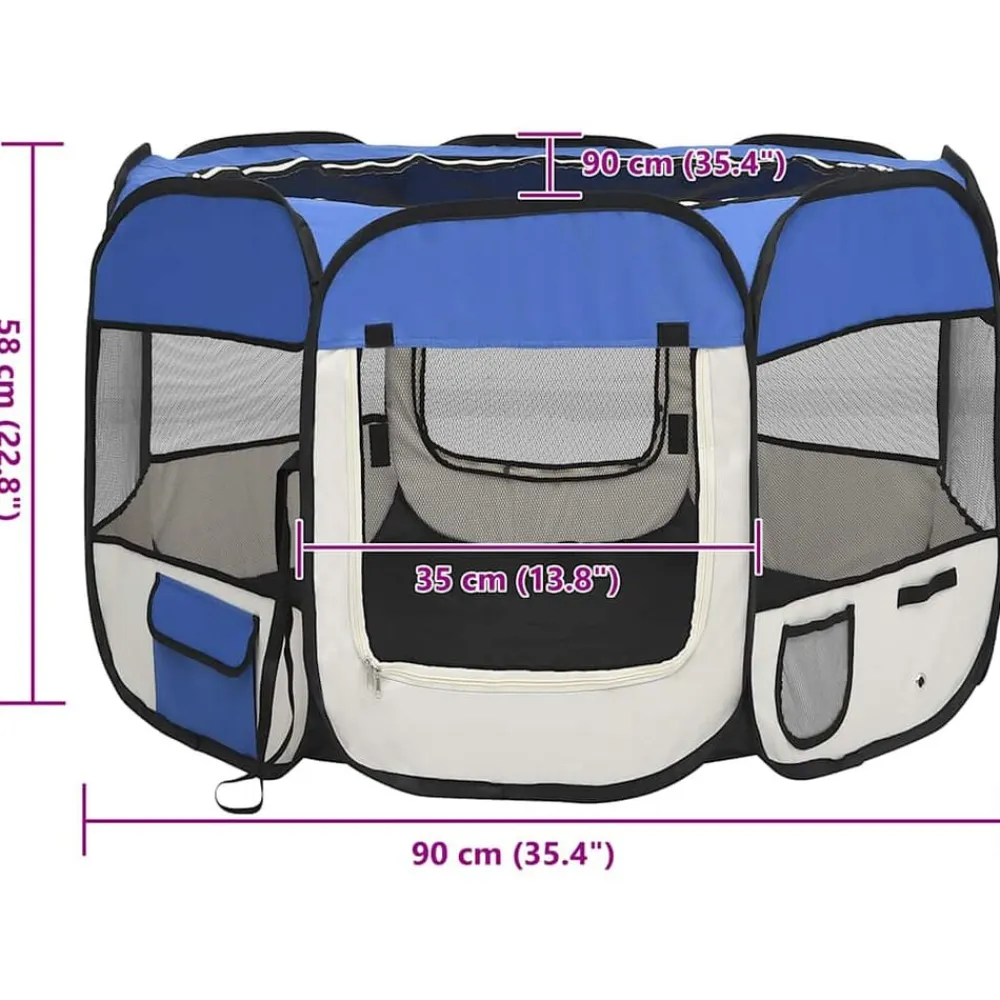 vidaXL Parque de perros plegable y bolsa de transporte 90x90x58cm Azul Online