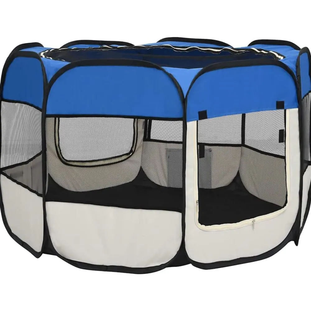 vidaXL Parque de perros plegable y bolsa de transporte 90x90x58cm Azul Online