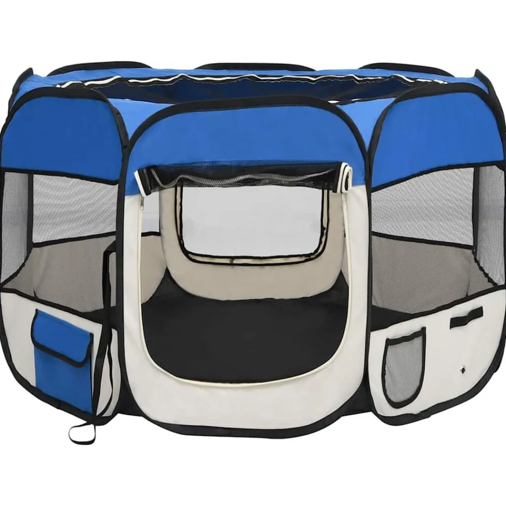 vidaXL Parque de perros plegable y bolsa de transporte 90x90x58cm Azul Online