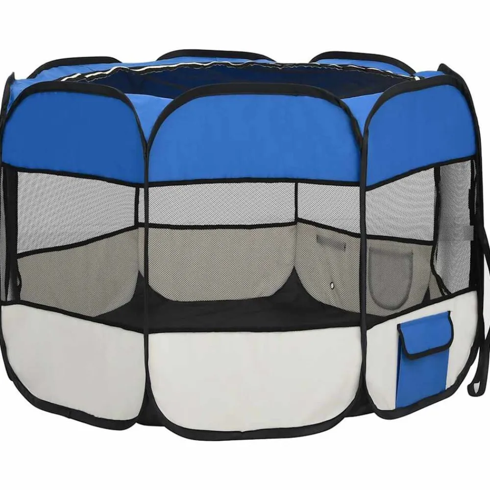 vidaXL Parque de perros plegable y bolsa de transporte 90x90x58cm Azul Online