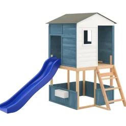 vidaXL Parque infantil de exterior madera maciza de abeto Azul