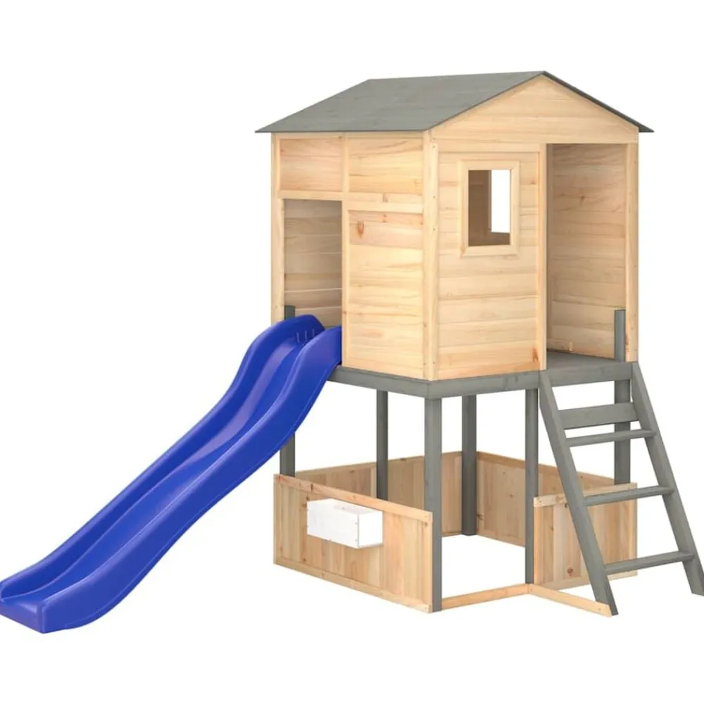 vidaXL Parque infantil de exterior madera maciza de abeto Gris