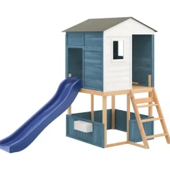vidaXL Parque infantil de exterior madera maciza abeto Blanco y azul Best