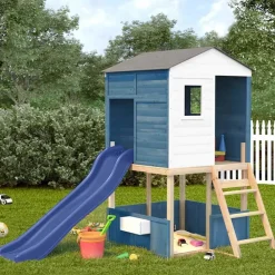 vidaXL Parque infantil de exterior madera maciza abeto Blanco y azul Best
