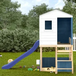 vidaXL Parque infantil de exterior madera maciza abeto Blanco y azul Best