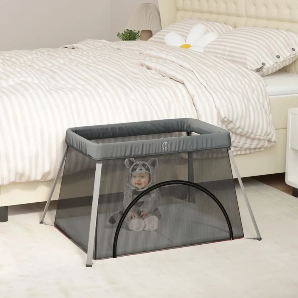 vidaXL Parque infantil para bebés con colchón tela lino Gris oscuro