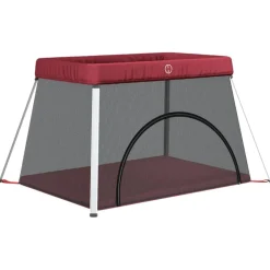 vidaXL Parque infantil para bebés con colchón tela lino Rojo Sale