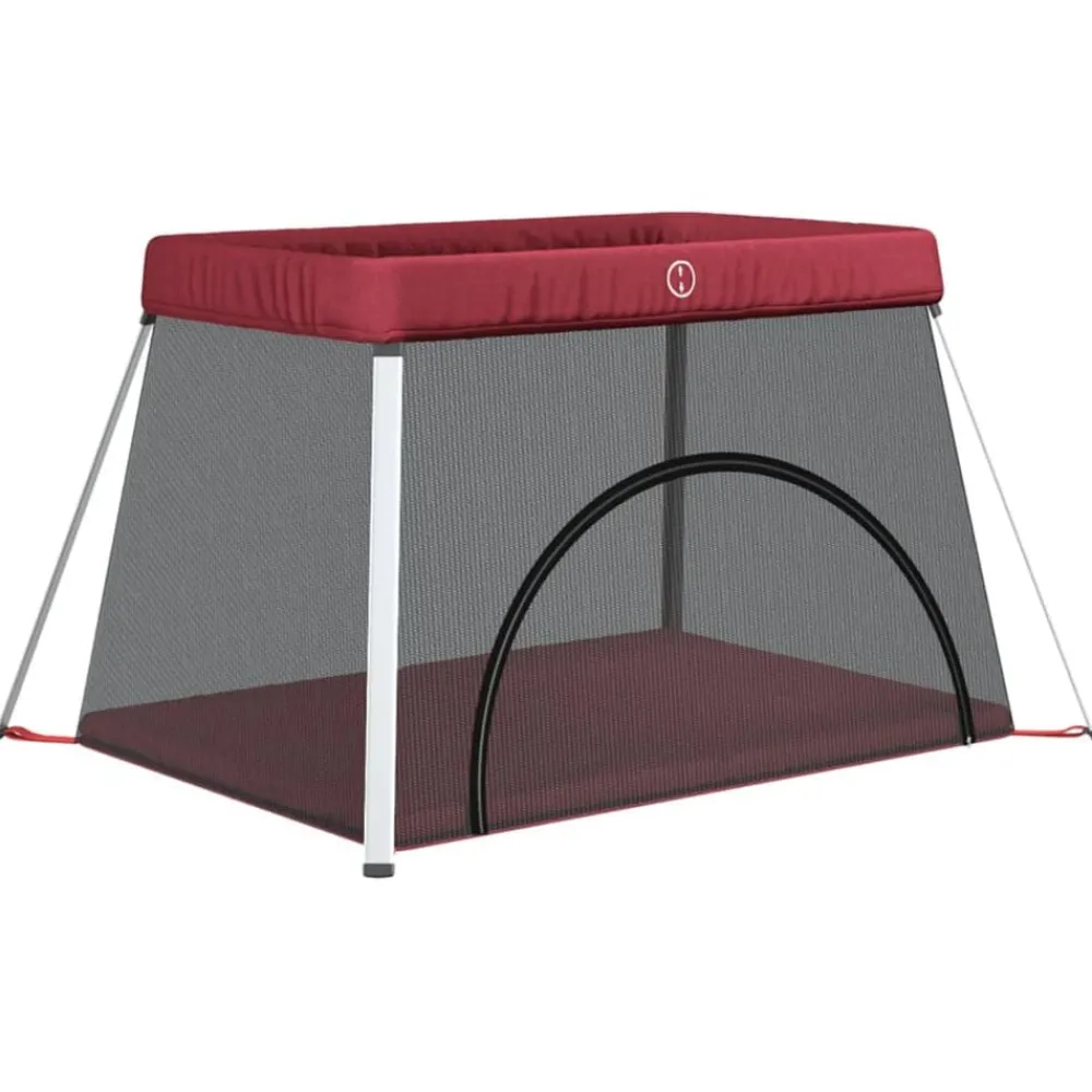 vidaXL Parque infantil para bebés con colchón tela lino Rojo Sale