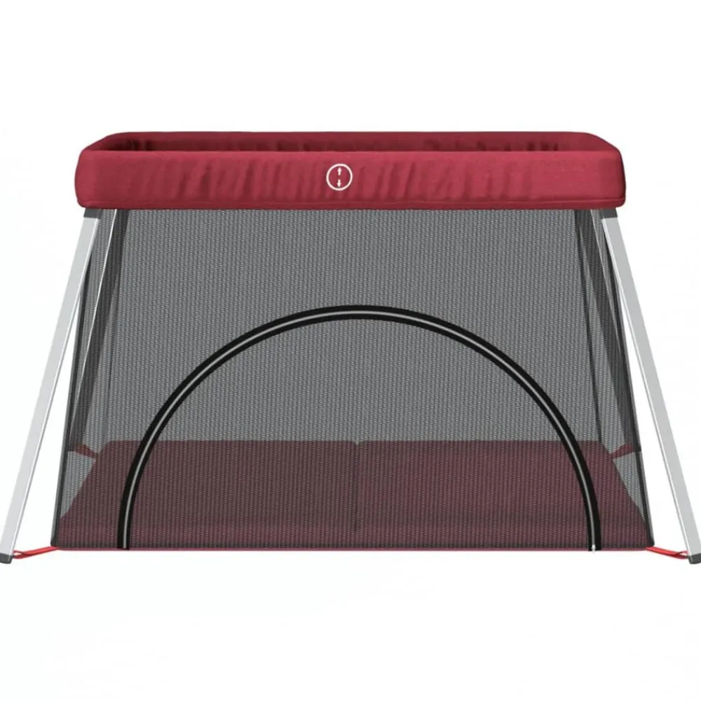 vidaXL Parque infantil para bebés con colchón tela lino Rojo Sale