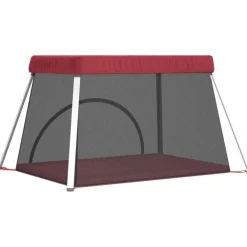 vidaXL Parque infantil para bebés con colchón tela lino Rojo Sale
