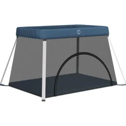 vidaXL Parque infantil para bebés con colchón tela lino marino Azul New