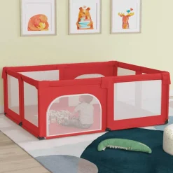 vidaXL Parque para bebés con 2 puertas tela Oxford Rojo Discount