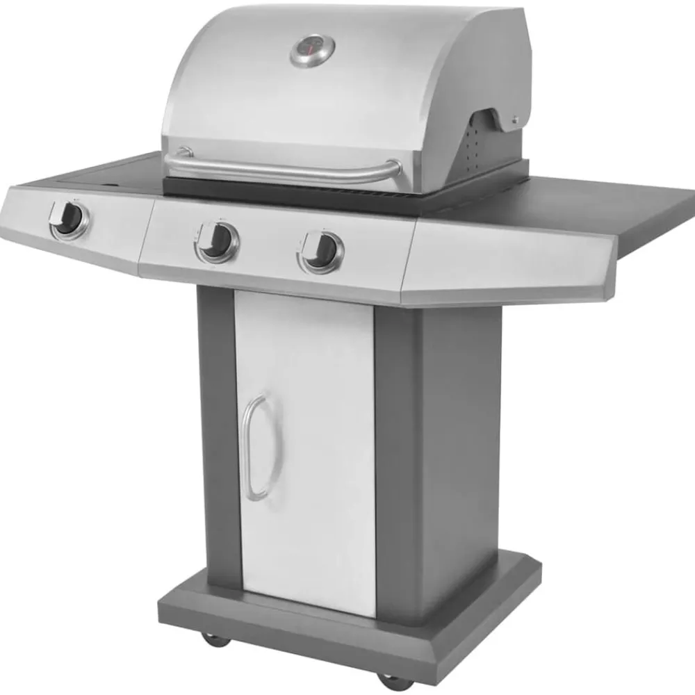 vidaXL Parrilla de Gas con Quemador con rueda con puerta Plateado Sale