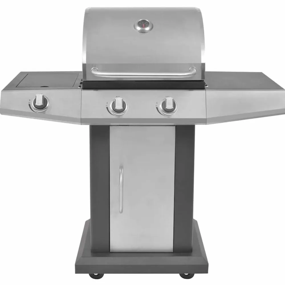 vidaXL Parrilla de Gas con Quemador con rueda con puerta Plateado Sale