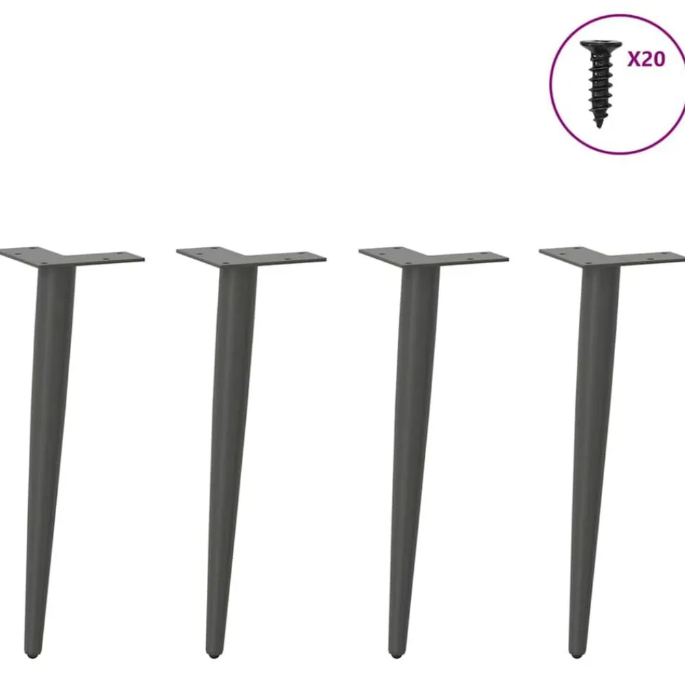 vidaXL Patas cónicas para mesa de centro (4 unidades), , 30-31 cm, acero Antracita New