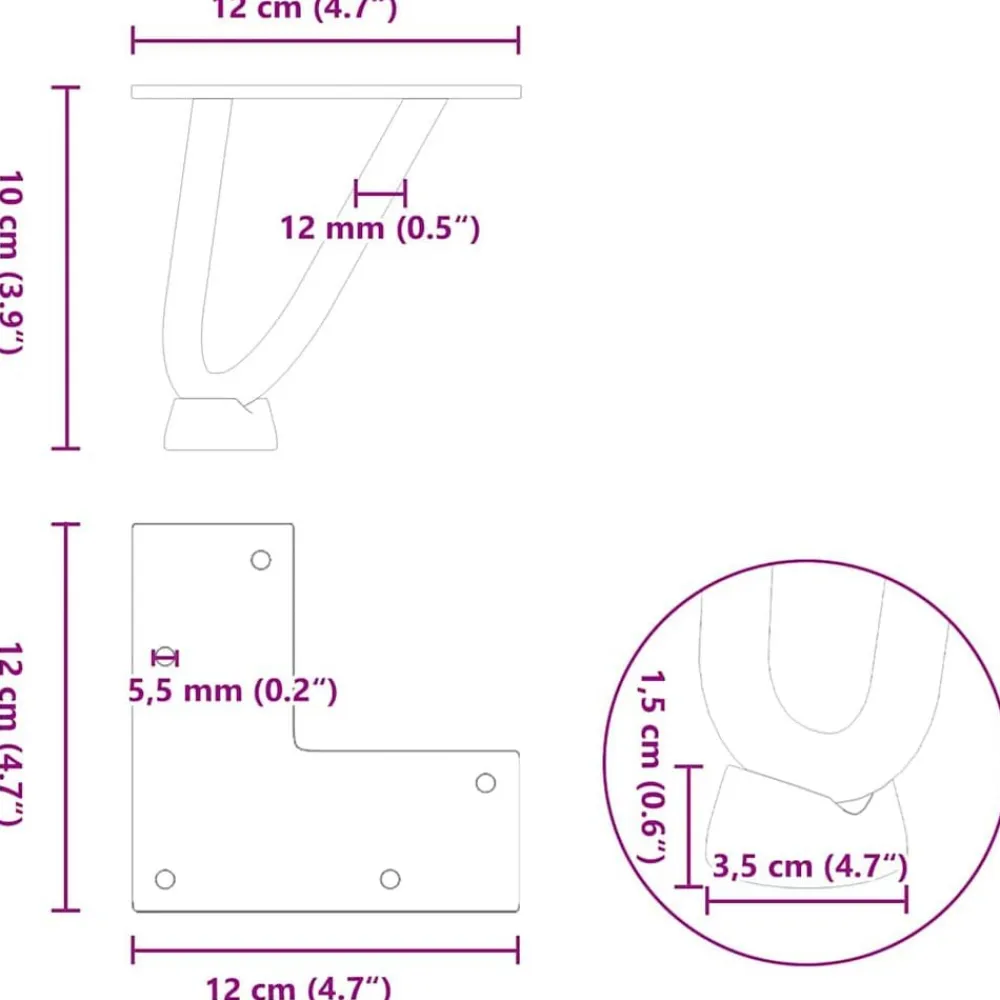 vidaXL Patas de horquilla para mesa de centro (4 unidades, acero , 10 cm, acero macizo) Natural Discount