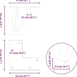 vidaXL Patas de horquilla para mesa de centro (4 unidades, acero , 10 cm, acero macizo) Natural Best