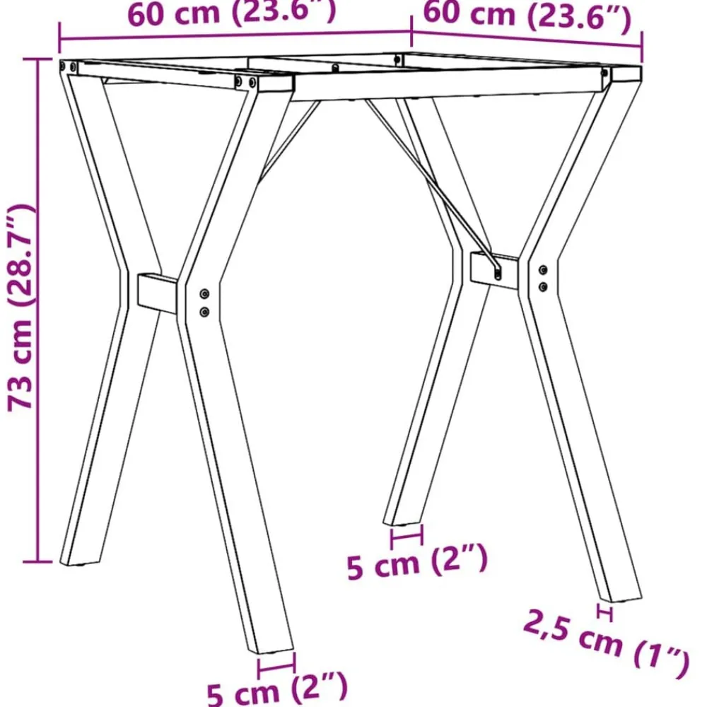 vidaXL Accesorios Para Mesas-Patas de mesa de comedor estructura Y acero 60x60x73 cm