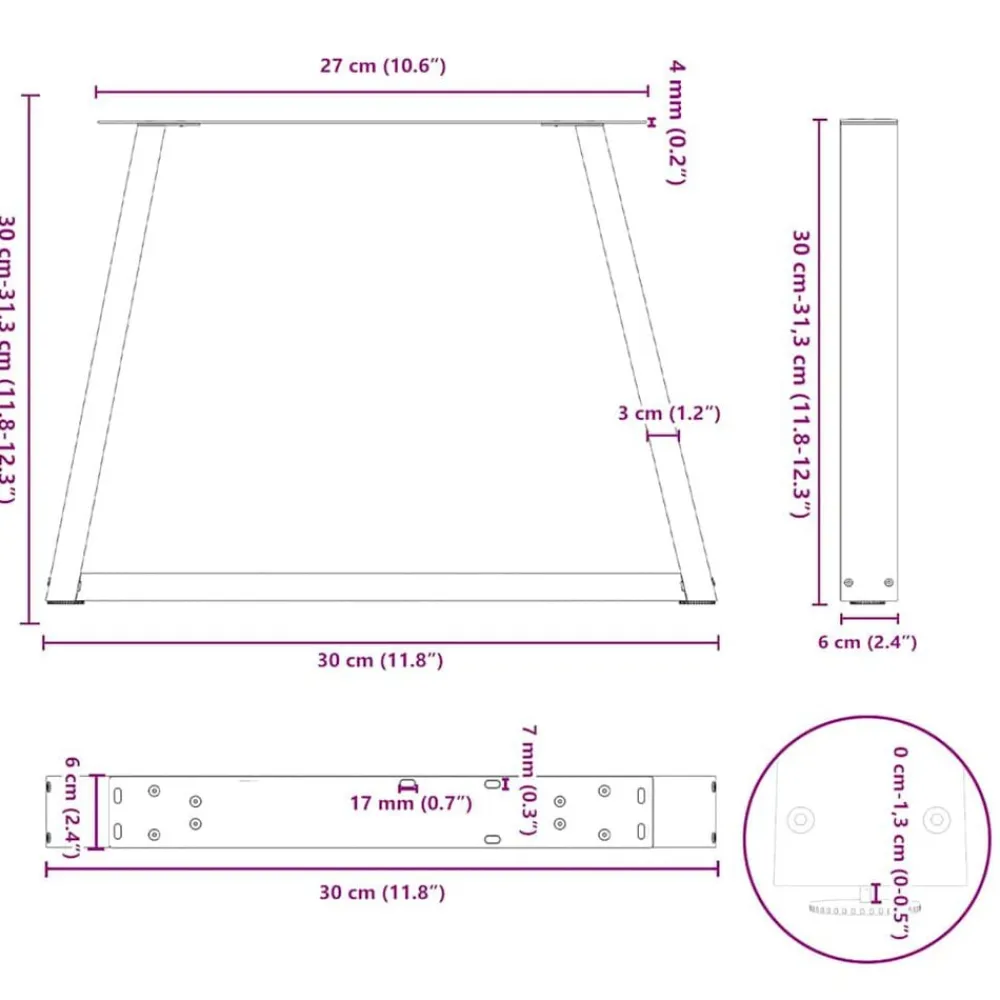 vidaXL Accesorios Para Mesas-Patas para mesa de centro en forma de V (2 unidades, acero , 30 x 30-31,3 cm)