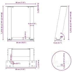 vidaXL Accesorios Para Mesas-Patas para mesa de centro en forma de U (2 unidades, acero , 30 x 30-31 cm)