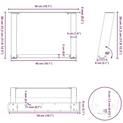 vidaXL Accesorios Para Mesas-Patas para mesa de centro en forma de U (2 unidades), color , 50 x (30-31) cm, acero