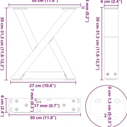 vidaXL Patas para mesa de centro (2 unidades), acero , 30 x (30-31,3) cm. Natural New