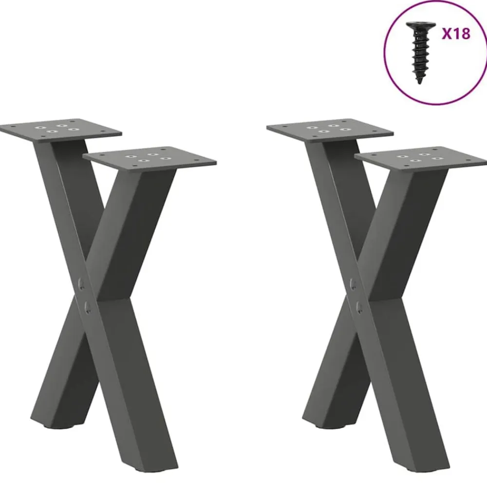 vidaXL Accesorios Para Mesas-Patas para mesa de centro en forma de X (2 unidades), , 37 x (30-31) cm, acero