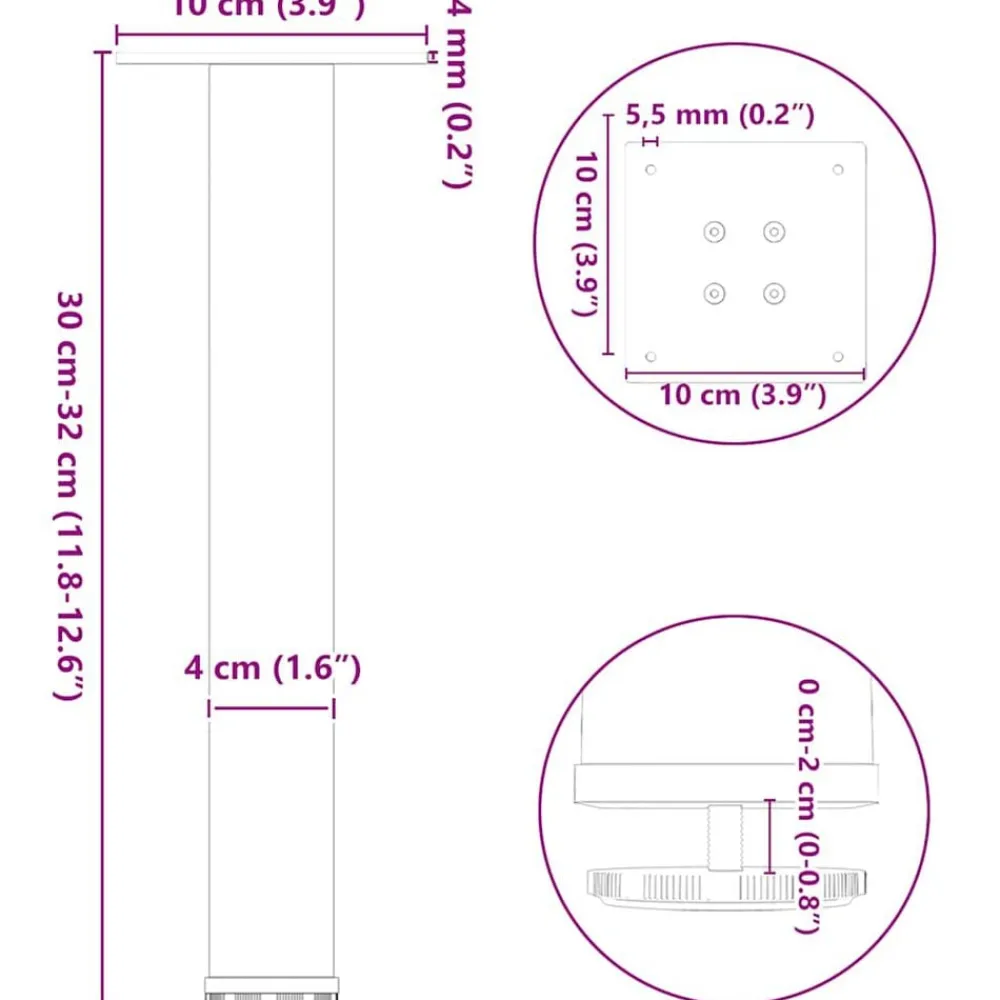 vidaXL Accesorios Para Mesas-Patas para mesa de centro (4 unidades), color , 30-32 cm, acero