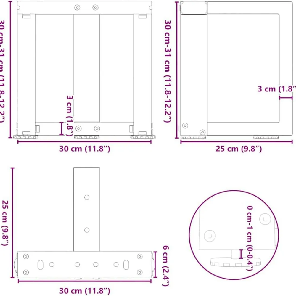 vidaXL Accesorios Para Mesas-Patas para mesa de centro en forma de T (2 unidades), , 30 x 25 x (30-31) cm, acero