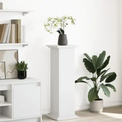 vidaXL Pedestal expositor con almacenaje madera 31x30x90 cm Blanco Outlet